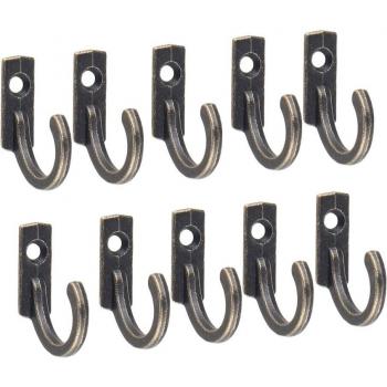 10pcs Retro Wall Hooks for Coats, Hats, Towels, and Keys
