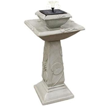 Spring Lily Solar Bird Bath 79cm in Light Grey with LED Lighting