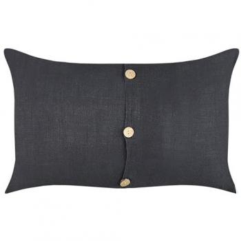 Set di 2 Cuscini Decorativi in Lino e Cotone Nero con Bottoni, 30 x 50 cm