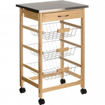 Orsina Harlow Glenn 3‑Wire Basket Pinewood Kitchen Trolley