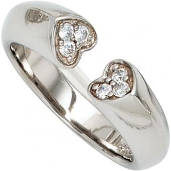 Silberring Damen Herz offen 925 mit Zirkonia Größe 58