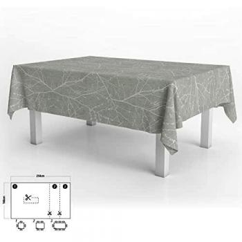 Mantel Hule Rectangular Ramas Gris Impermeable Antimanchas PVC 140x250 cm. Recortable Uso Interior y Exterior