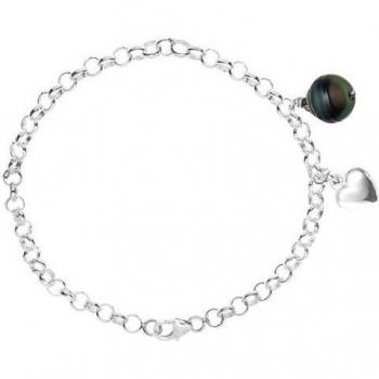 Perla di Tahiti Bracciale My Heart – 9‑10 mm, Argento 925 per Lei