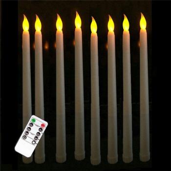Pack of 8 Ivory LED Taper Candles with Flicker Effect