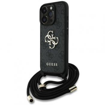 Écouteur de style Guess – Coque iPhone 16 Pro, logo en métal, sangle croisée