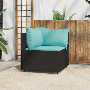 VidaXL Modern Black Poly Rattan Corner Sofa with Comfortable Cushions