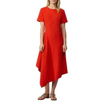 S.Oliver RED LABEL Midikleid mit Raffkanten und asymmetrischem Rock – Rot, 34 EU
