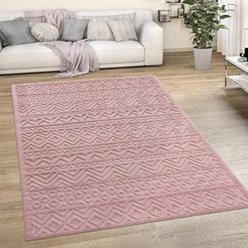 Rond 120 cm Tapis extérieur Paco Home – Couleur rose, style scandinave & ethnique