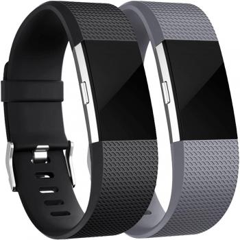 HUMENN Fitbit Charge 2 Strap Wristband, Black Grey, Large