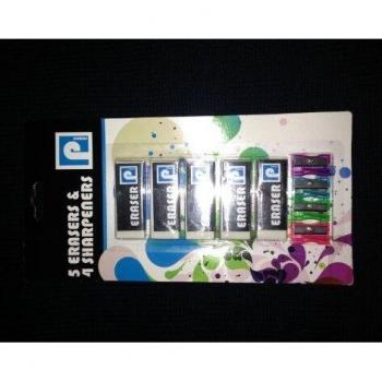 9 Pack Pencil Sharpener and Eraser Set – Rubbers with Sharpeners