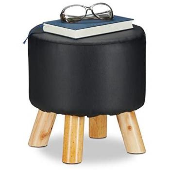 Black Faux Leather Round Stool for Vanity