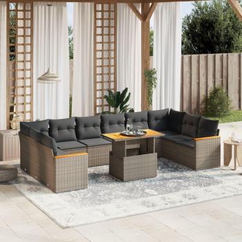 11 Piece Garden Sofa Set with Cushions in Grey Poly Rattan