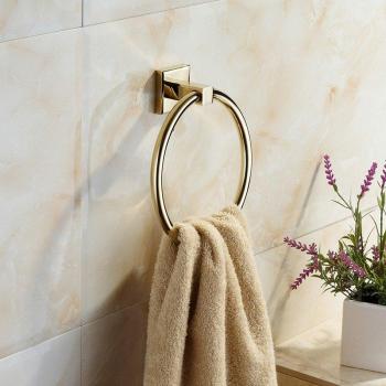 AUSWIND Gold Brass Towel Rack, Square Base Wall Mount