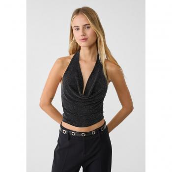Black Stradivarius Metallic Halter Top – XS