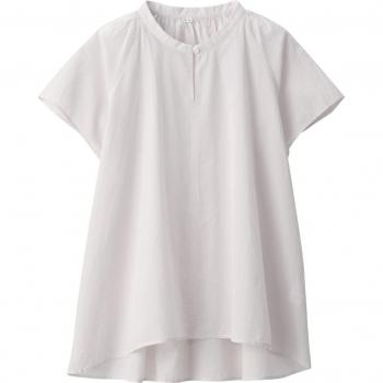 Blusa Gasa Gris Claro: Mangas Francesas, Giro Refinado MUJI