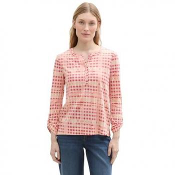 TOM TAILOR Langarm-Henleyshirt für Damen, kariert, rot, S