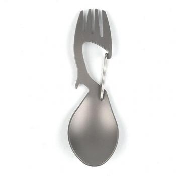 Multi-herramienta de titanio con cuchara, tenedor y abrebotellas para camping