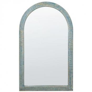 Vintage Blue Mango Wood Wall Mirror 66 x 109 cm with Distressed Finish