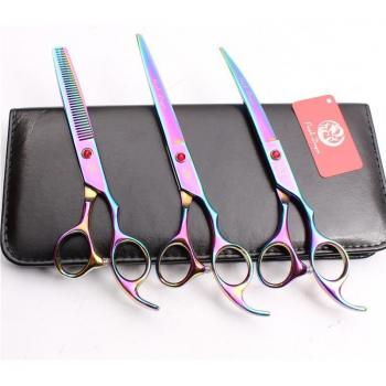 Z3003 3 Stück 7 (19,5 cm) lila Drachen Japan 440C Haarschneideset + Verdünnungsschere + gebogene Schere für Haustiere