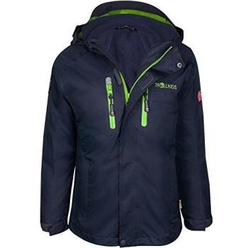 Trollkids Myrdal Kinder‑Jacke – Doppelt wasserdicht, 3‑in‑1, Marineblau & Vipergrün, 110 cm