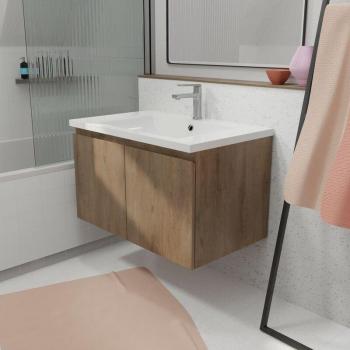 Meuble AURLANE 80 cm, bois naturel, 2 portes – salle de bain
