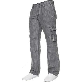 Enzo Men's Grey Cargo Jeans, 44R Full-Width