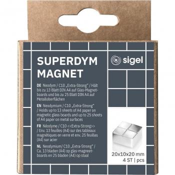 C10 Magnete Neodimio Extra-Forte 20×10×20 mm, Cubo Argento, 4 Unità (Sigel)
