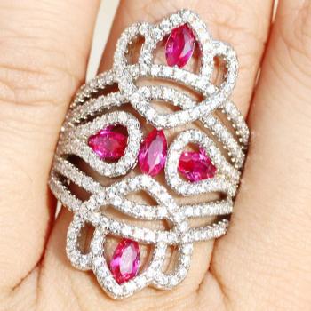 YaYI Heart Wedding Band with Red Zircon, Princess Cut 6.9 Carat