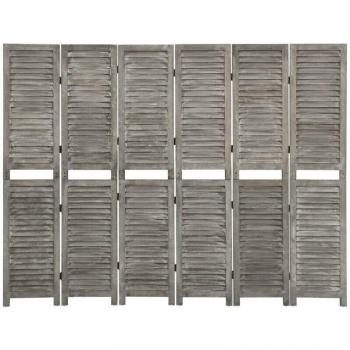 Biombo de Madera Paulownia 6 Paneles Gris 214x166 cm