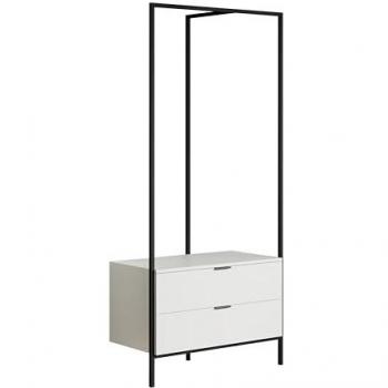 Kompakte Garderobe Jody in Weiß matt mit 2 Schubladen und Metallgestell, B/H/T: ca. 85x190x47 cm