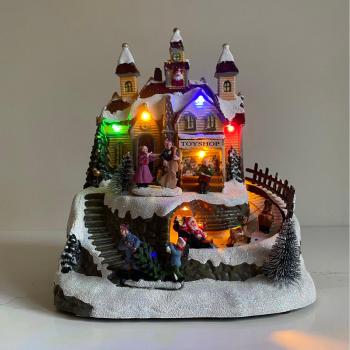 LED Christmas Toy Shop Scene with Sound and Moving Sleigh