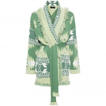 Alanui Women's Green Cardigan with Fringe Detailing