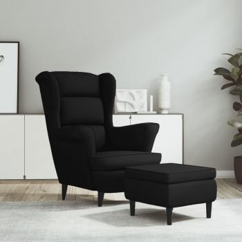Fauteuil à oreilles en velours noir avec pouf