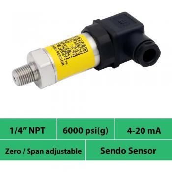 4-20mA Pressure Measurement Device, 6000psi Sealed Gauge, 1/4 NPT Male Thread + DIN Connection, Analog Signal, Low-Cost