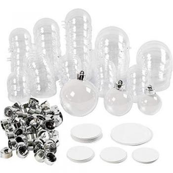 Fillable Clear Plastic Ornaments, 5+6+8 cm, 60 pcs