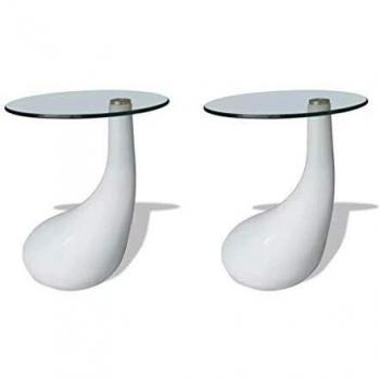 VidaXL Mesa de centro superficie redonda vidrio blanco brillante 2 uds