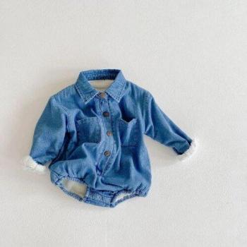 Denim One-Piece Fleece Romper