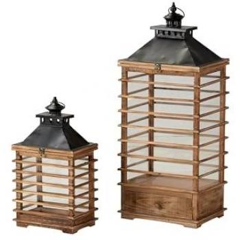 Set de Faroles de Madera Marrón 37x27x88 cm y 29x19x53 cm