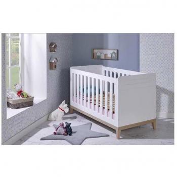 Lit Bébé Enfant Evolutif Evidence 70x140 cm – Blanc / Hêtre