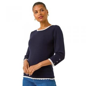Roman Navy Button‑Down Scallop Sweater