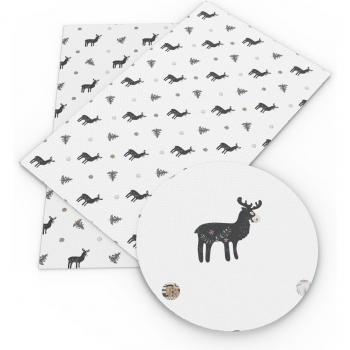 Tela de cuero sintético decorativa navideña con animales 20x33cm para hacer bolsas y accesorios