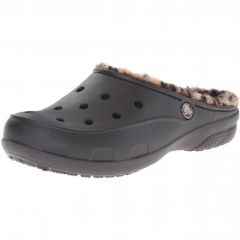 Zuecos de mujer Crocs Freesail Leopard Lined, color negro