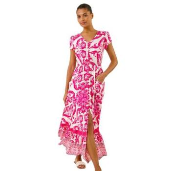 Roman Border Style Pink Button Dress – Women's Size 18