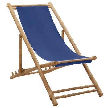 Bamboo and Canvas Deck Chair in Navy Blue