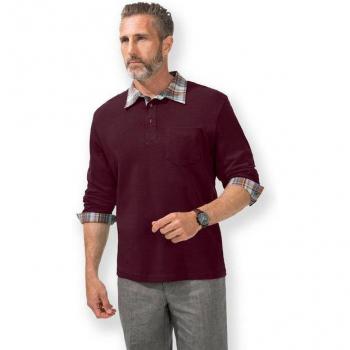 Herrenlangarm-Poloshirt – 100 % Baumwolle, bordeaux