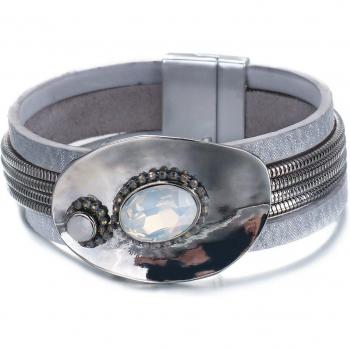 Geometric Leather Cuff Bracelet – Boho Wrap with Magnetic Closure