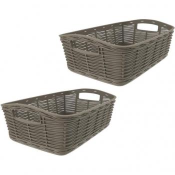 Ensemble de 2 mini paniers en plastique taupe 20x14x7 cm