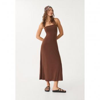 Exquisite Brown Flared Midi with Off‑Shoulder – XS