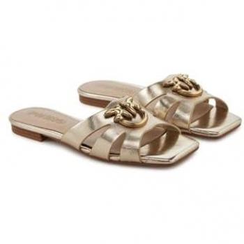 PINKO Gold Leather Spring/Summer Sliders – Size 8 US Female