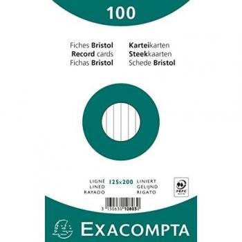 Fiches bristol 125x200mm non perforé ligné 100 pièces